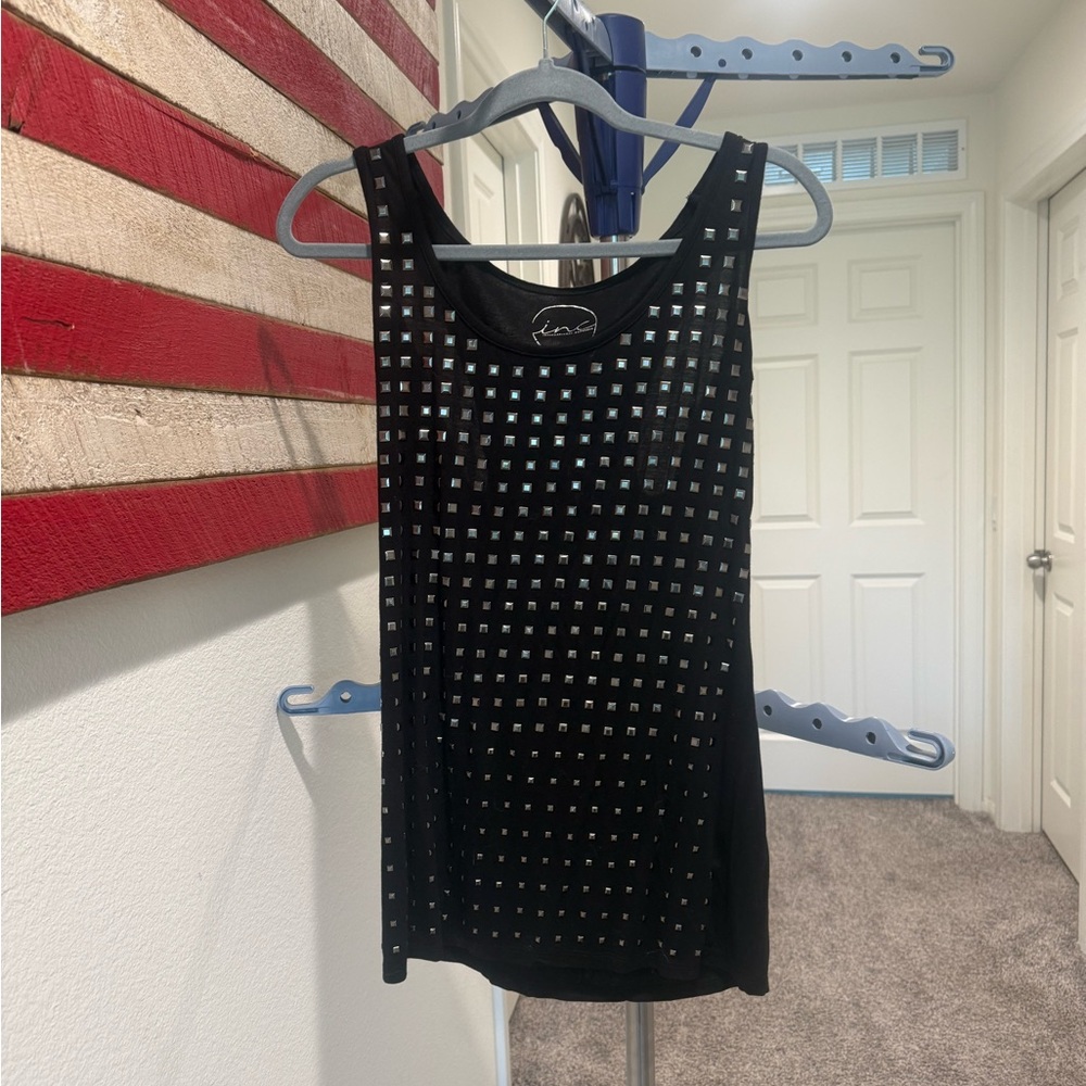 INC International Concepts Black Top with Silver Accents EUC